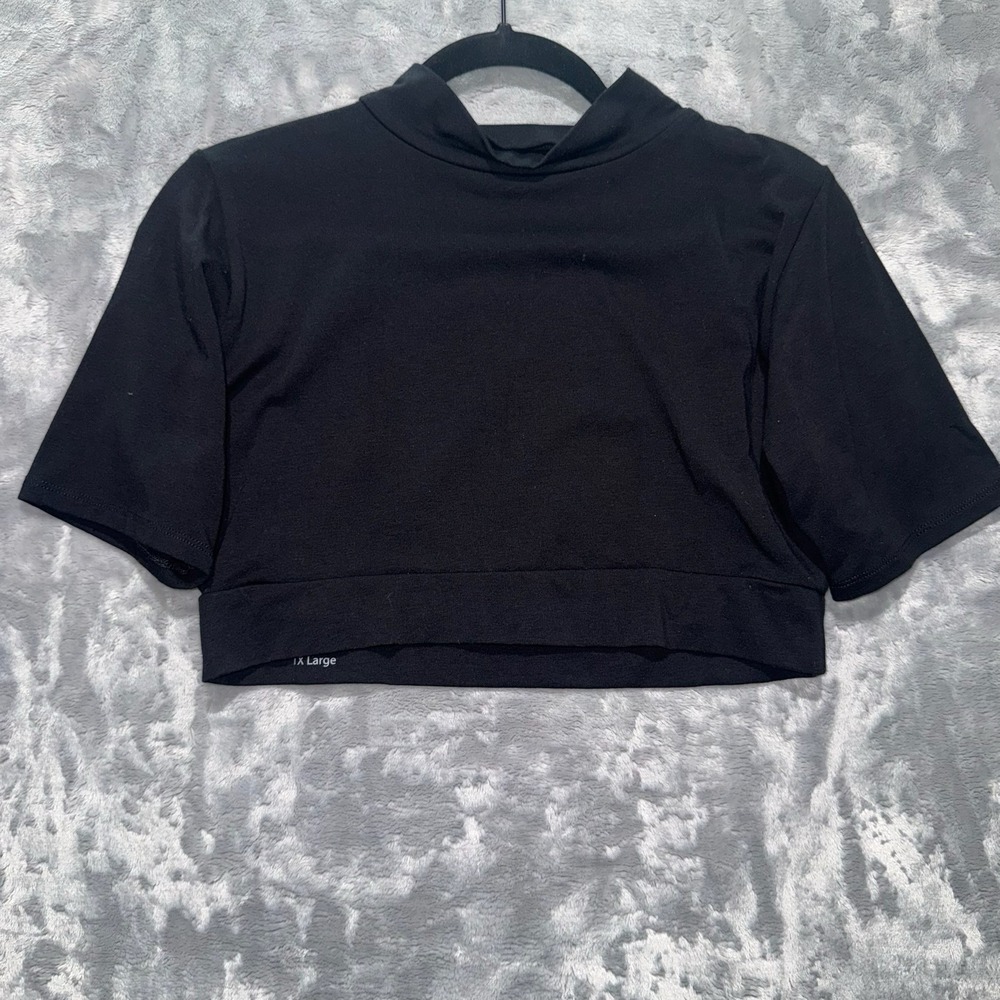 Half Tee Womens Sleeveless Collared Cream Black Crop Shirt Plus Size 1X